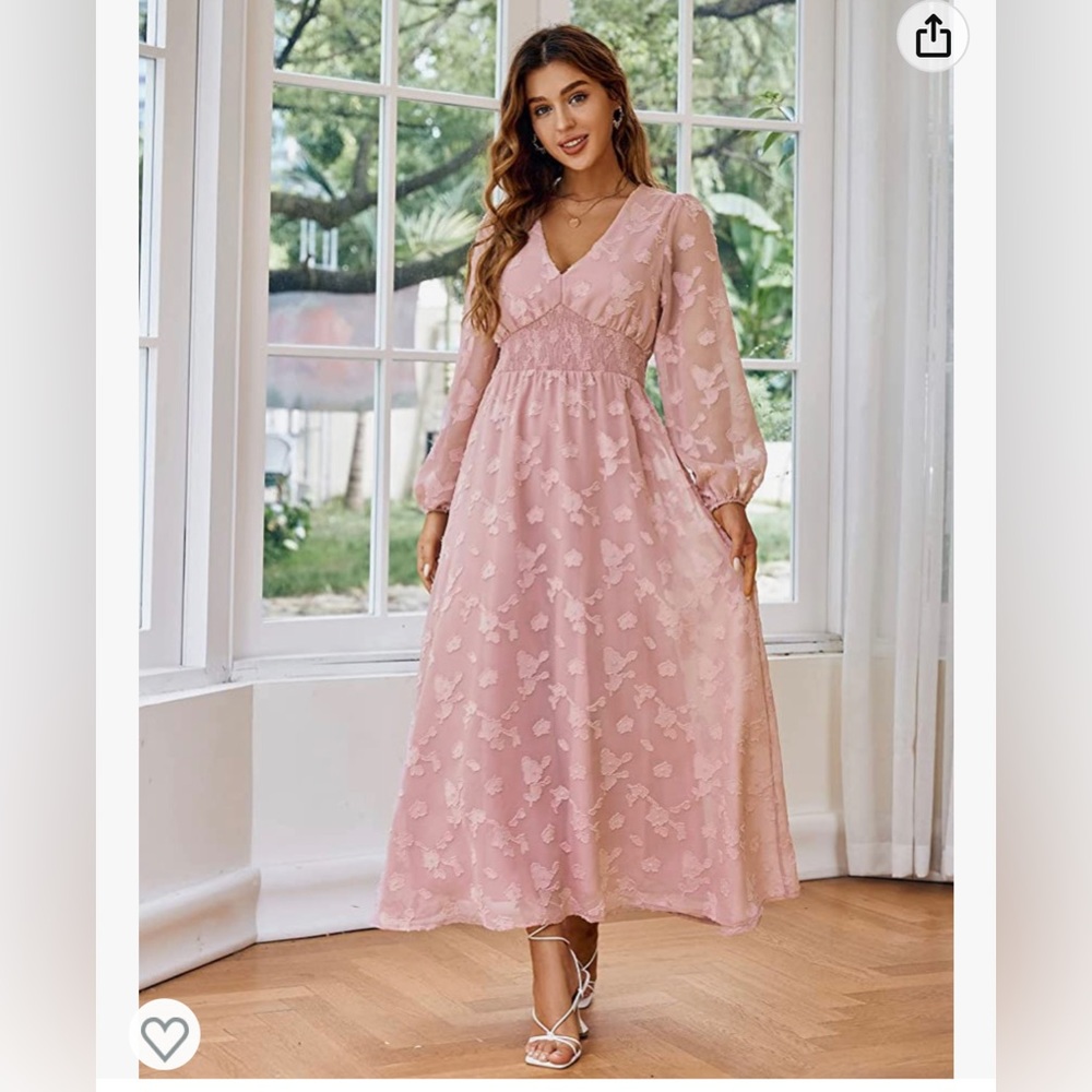 Simplee Women’s Floral V Neck Long Sleeve Formal Maxi Ruffle Dress Long Dress